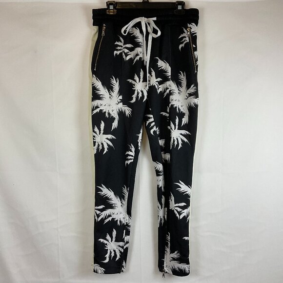 Lifted Anchors Other - Lifted Anchors Track Pants Men's L Black White Cream Palm Tree Print Elastic Tie
